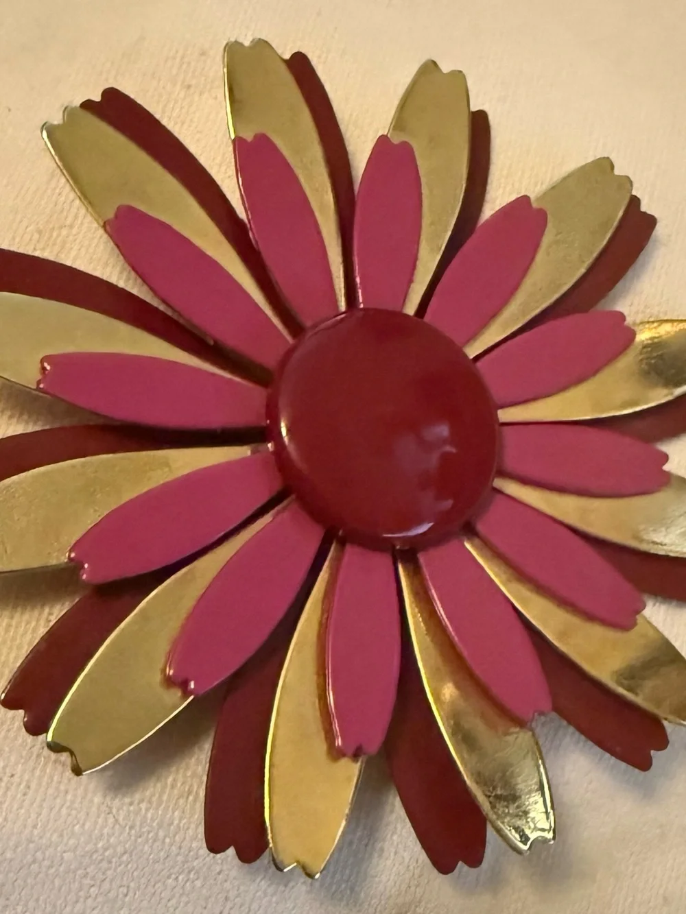 Decorative Flower Accents Brooches Pink and gold and one Silver.